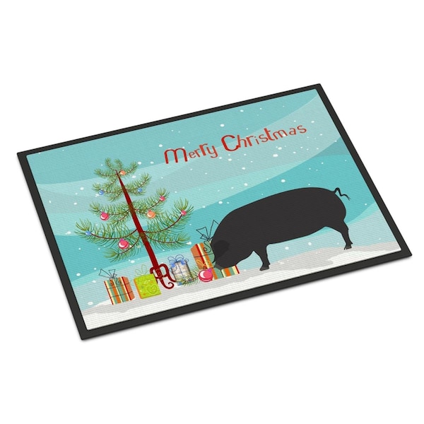 Carolines Treasures Devon Large Black Pig Christmas Indoor or Outdoor Mat, 24 x 36 in. BB9298JMAT - main